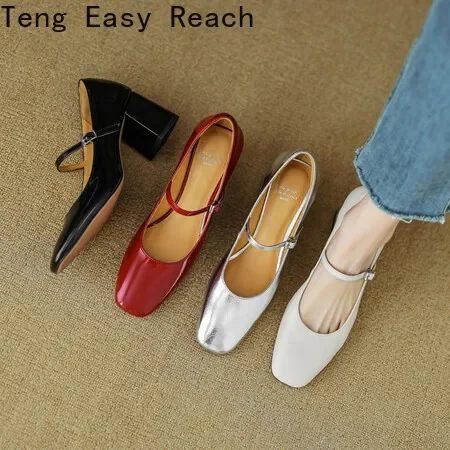 

2024 New Spring Summer Patent Leather Women Shoes Square Toe Women Pumps Brogue Designs Mary Jane Shoes for Women Ladies Shoes