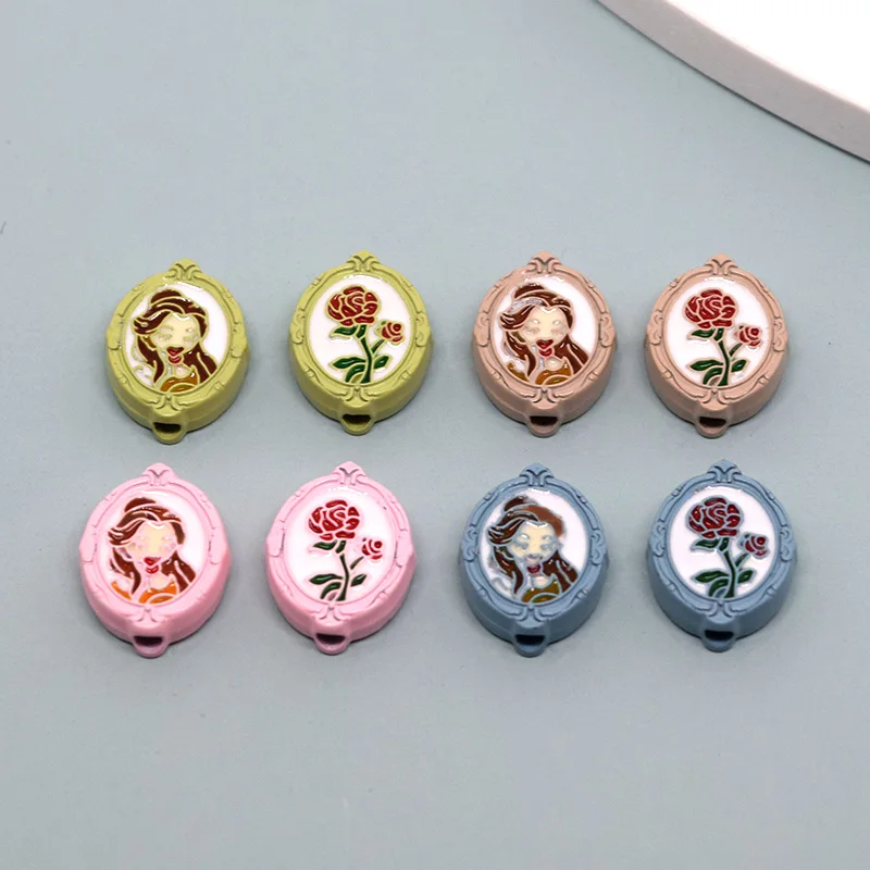 

Double Sided Rose Flower Princess Enamel Connector Beads 2pcs Handmade Alloy Bracelet Beaded Earring Charms Jewelry Findings