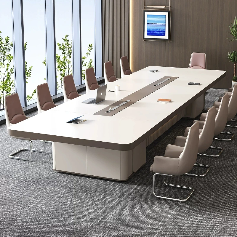 Light Luxury Rounded Large Conference Table Executive Business Negotiation Desk Board Complete Office Meeting Room Furniture