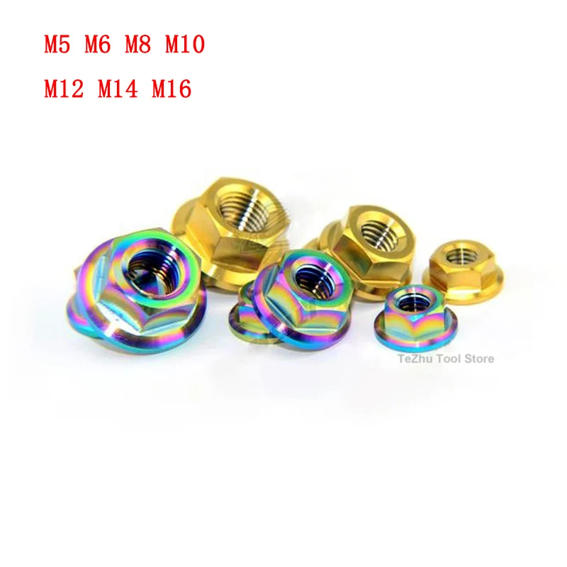 

1Pcs Titanium Nut M5 M6 M8 M10 M12 M14 M16 Flange Nuts for Bicycle Motorcycle Multiple Colors