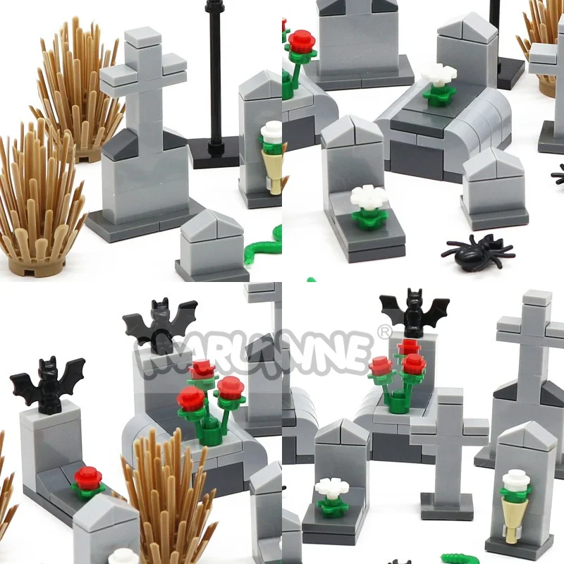 Marumine 111 pçs conjunto de blocos de construção de halloween moc tijolos modelo kit tumba cemitério acessórios peças compatíveis 30103 30238 30115