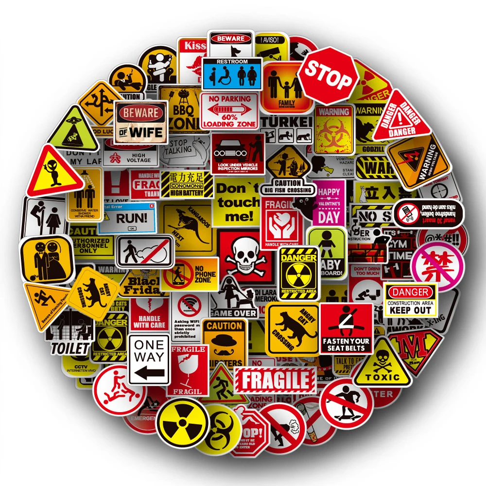 10/30/50/100PCS Warning Stickers Danger Banning Signs Reminder Decal Skateboard Phone Laptop Luggage Guitar Car Sticker Kid Toy