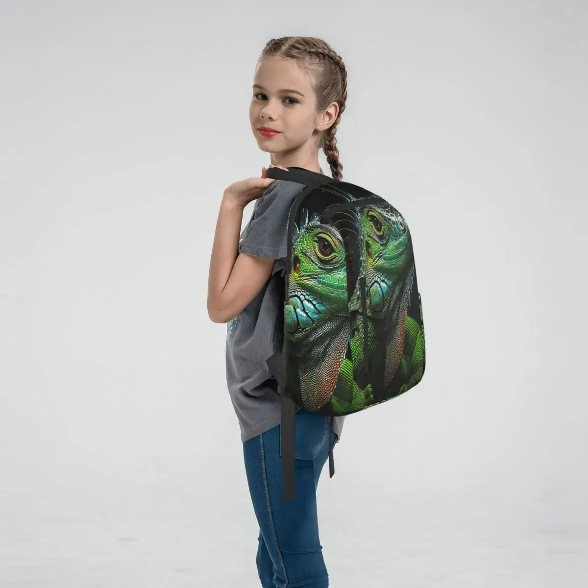 Realistic Iguana Lizard Green Reptile Backpack Large Capacity Kids BookBag School Bag Shoulder Bags for Men Women