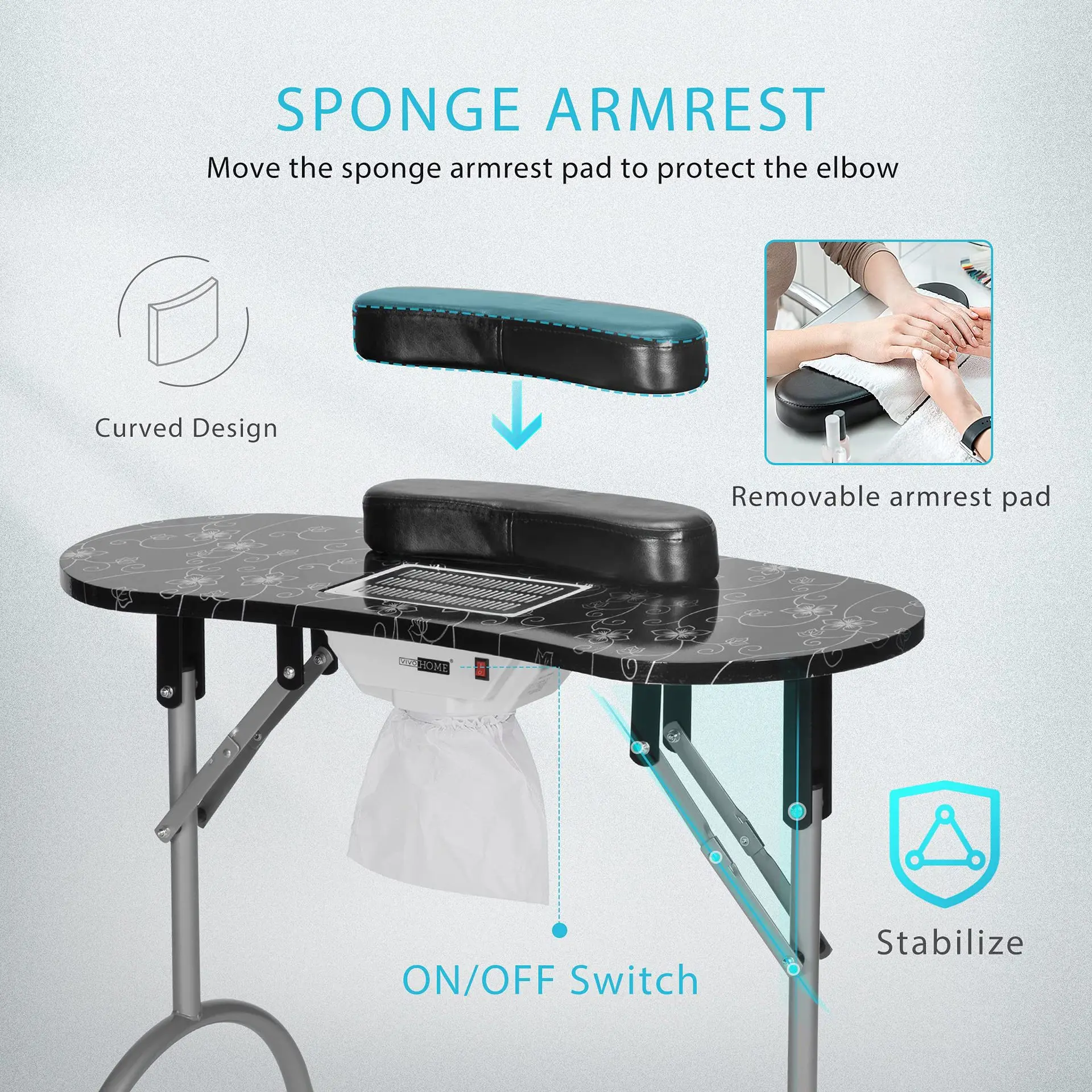 Pattern folding table with vacuum and lamp portable manicure table beauty salon manicure workbench new