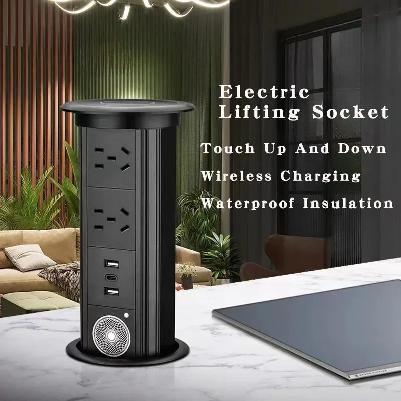 

Intelligent Lifting Socket EU FR UK US Universal Standard USB Type-C Embedded Automatic Intelligent Insertion Table Hole Socket