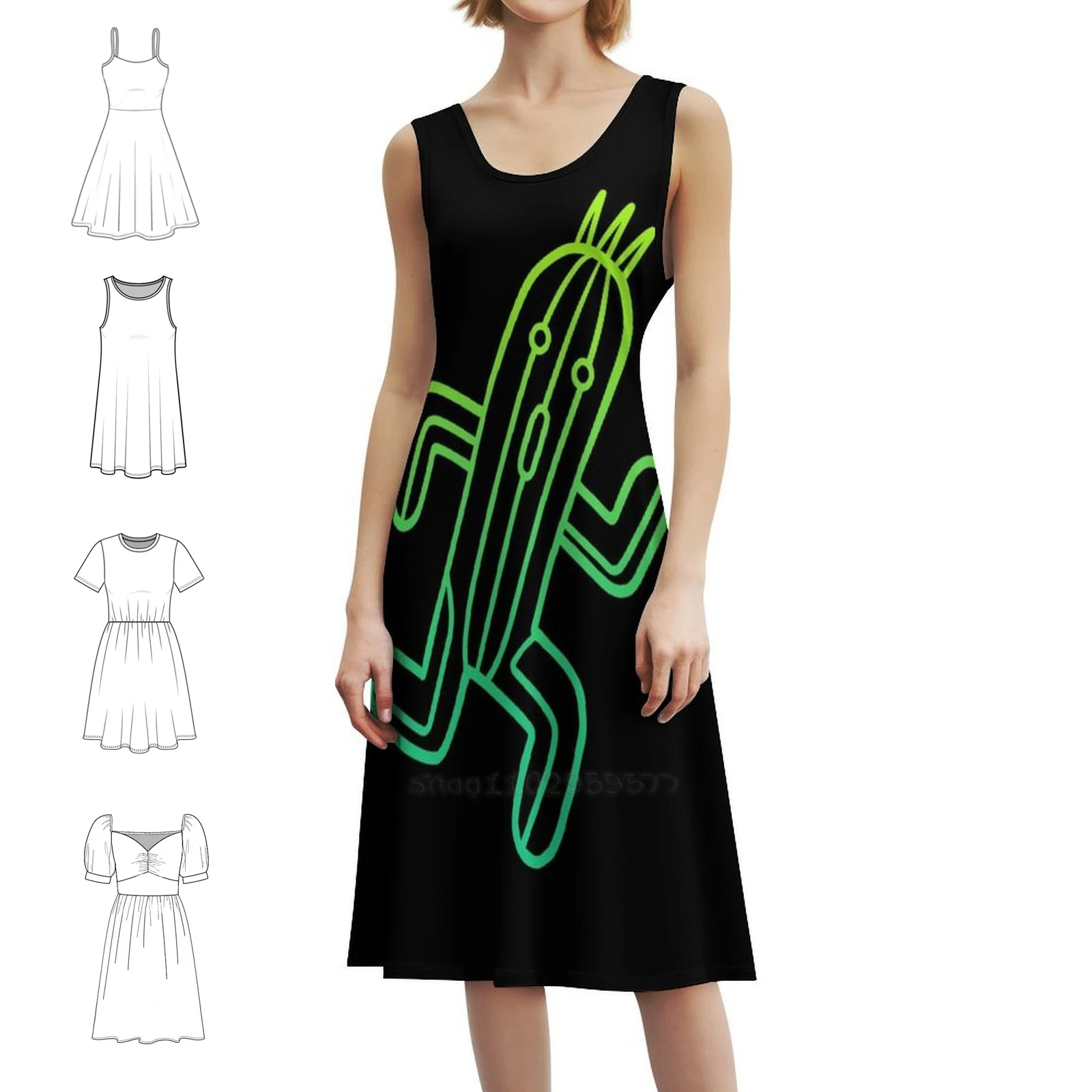 

Final Fantasy-Cactuar Женское элегантное вечернее платье Платье трапециевидной формы с короткими/длинными/без рукавов Опция Final Fantasy Cactuar Green