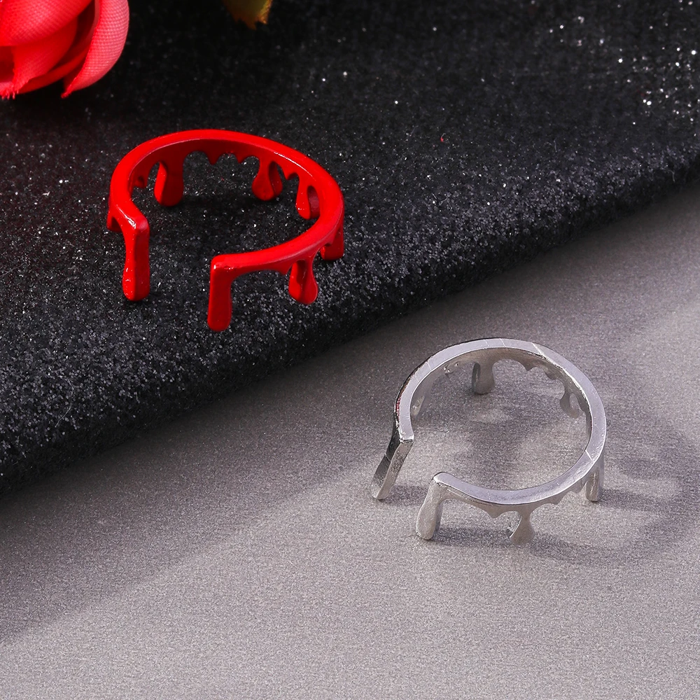 Aihua 2 teile/satz Neue Einfache Retro Flüssigkeit Metall Ring Sets Offene Einstellbare Finger Ring Scary Red Blutige Halloween Schmuck Geschenke – Detail 2