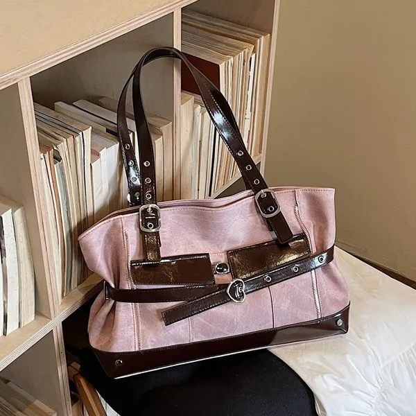 Patchwork Denim Women Handbag Large Capacity Single Shoulder Portable Shopping Bag Luxury Leather Ladies Commuter Underarm Totes
