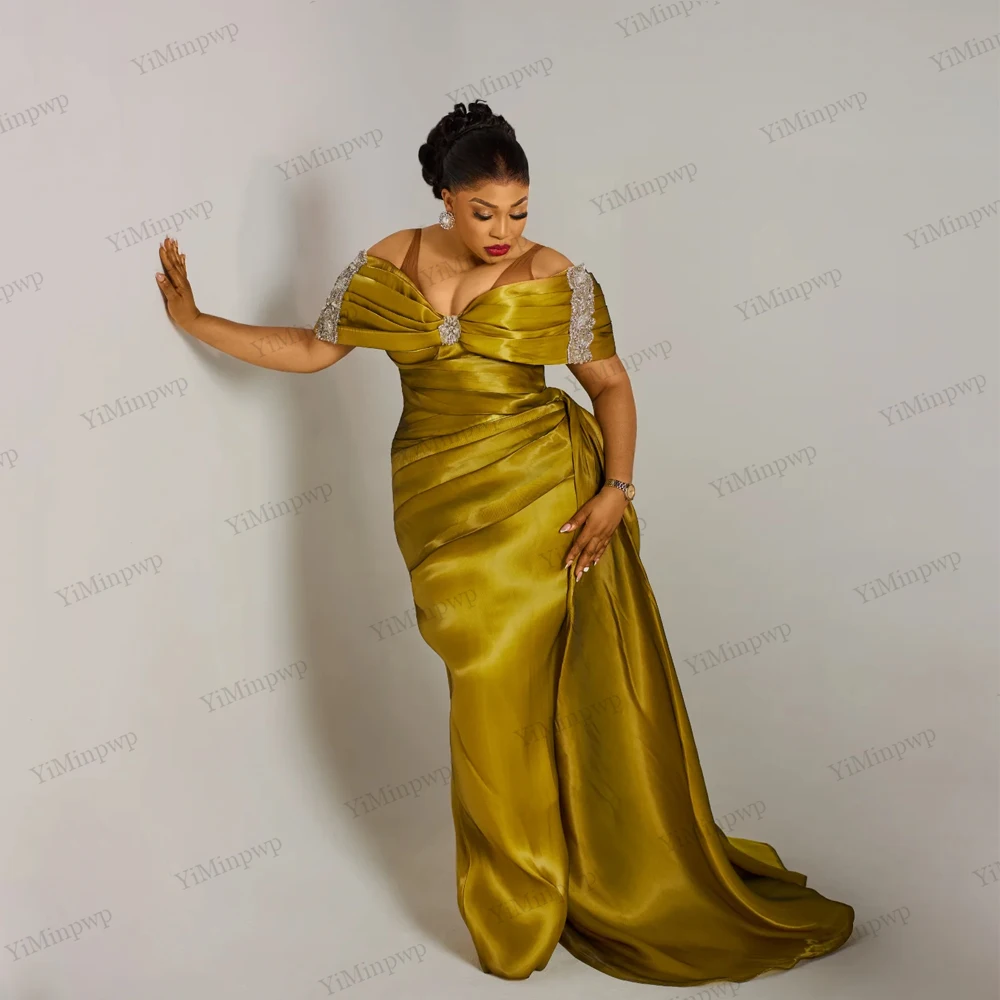 

Shiny Crystals Mother Of Bride Dress Wedding 2026 V-Neck Off Shoulder Pleat Mermaid Wedding Guest Gowns Party Dresses Customized