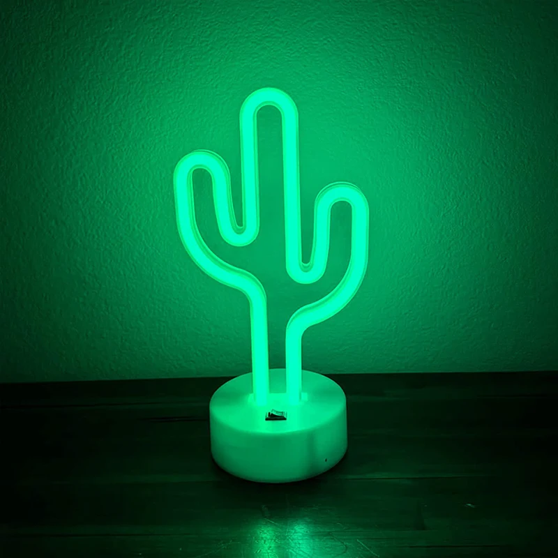 Cute Cactus Neon Sign Lights Battery & USB Powered LED Table Lamp for Party Birthday Gift Living Room Camping Summer Home Decor