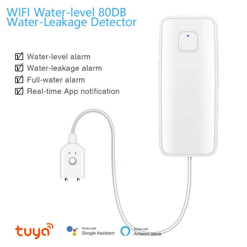 1M/3M/5M Sensore di perdite d\'acqua WIFI livello di perdite Rilevatore di allarme sonoro sicurezza Protezione da troppopieno Tuya Smart Life App