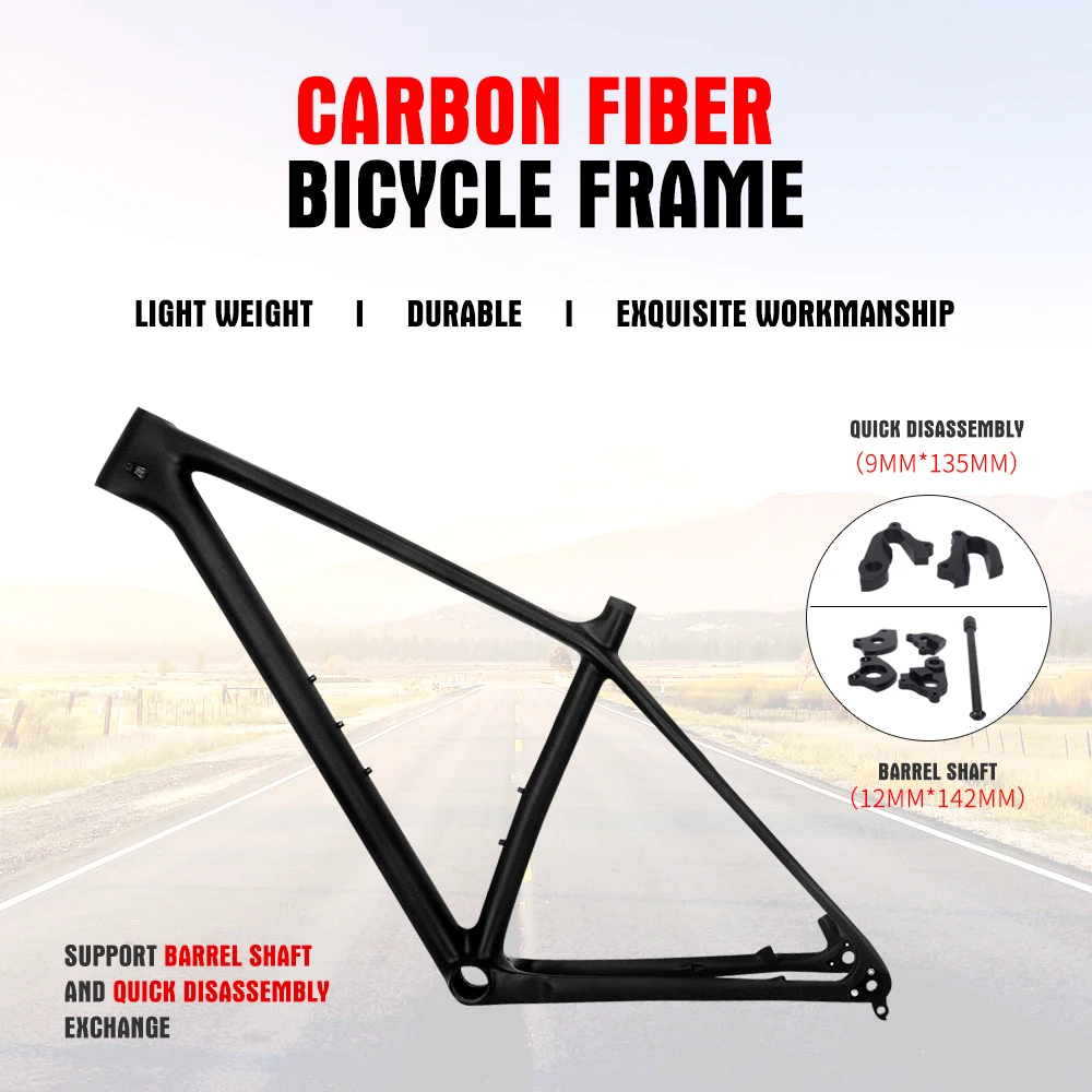 Bicycle Mountain Bike Frame, Carbon Fiber Material, Light Weight, High Strength, Free Accessories, No Logo, T800