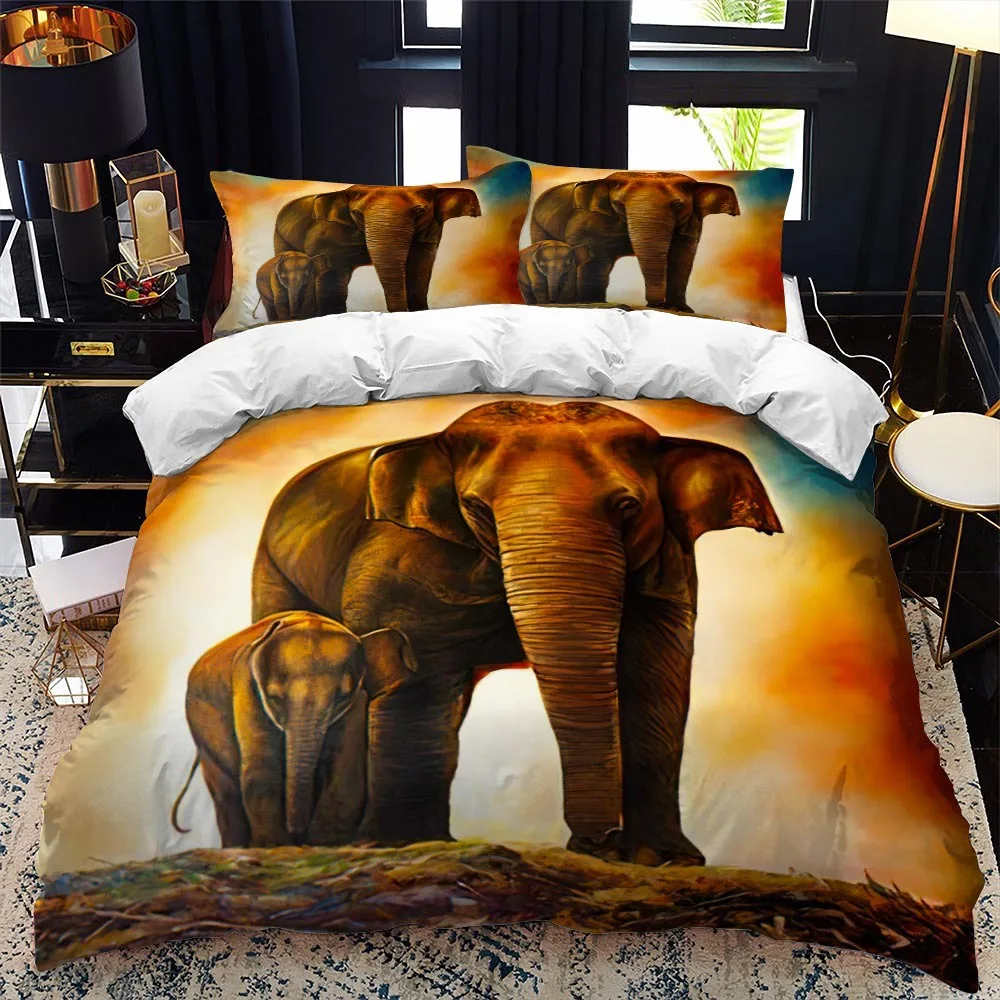 Elephant Duvet Cover Set Queen Size Wild Animal Theme Twin Bedding Set For Kids Teens Boys Microfiber Double King Quilt Cover