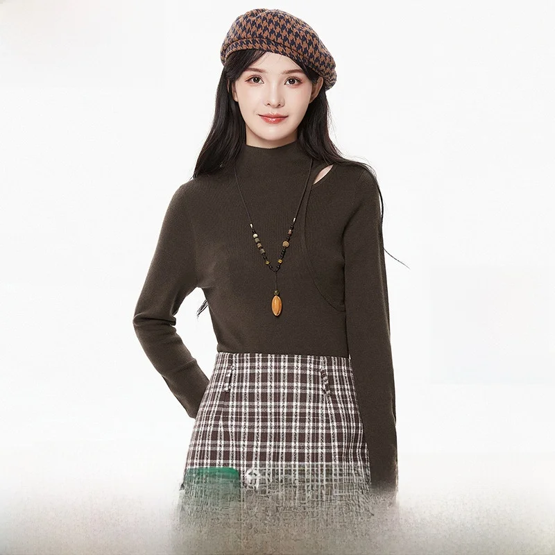 

High Elastici Women's Pullover Sweater Slim Fit Basic Top MO0H0087 2025 Winter Collection Comfortable Knitwear