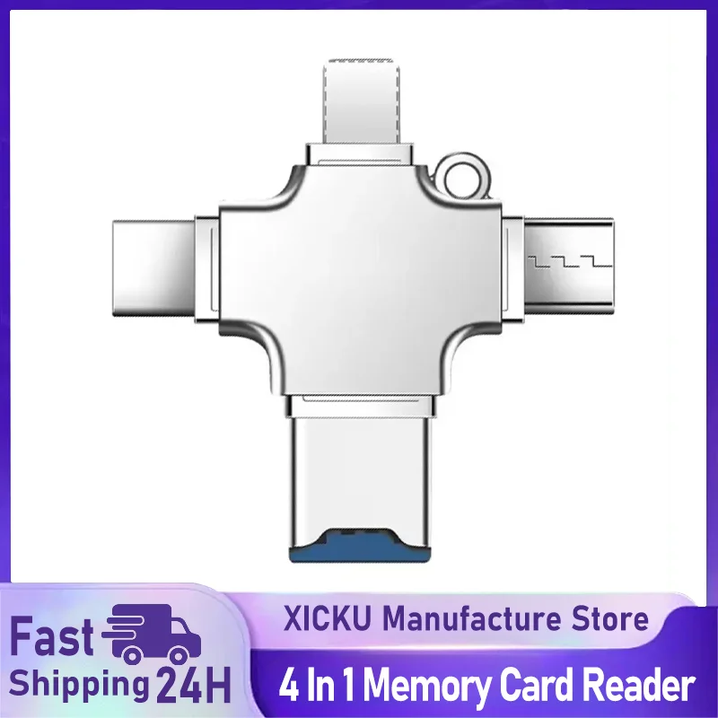 4 In 1 Memory Micro SD Card Reader For iPhone iPad Android Mac PC Camera Type-C Lighting USB C Android Reader Portable Reader