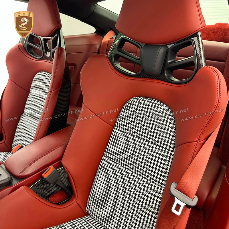 2Pcs Universal Carbon Fiber Racing Car Seat For Porsche 911 Boxster Cayman 718 GT3RS Houndstooth Pattern Vehicle Seats Bracket
