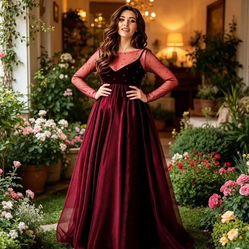 XXFE Fashionable Mesh Insert Maternity Dress In Acrylic Loose Fit Pregnancy Gown For Photoshoots And Party Wear view 4