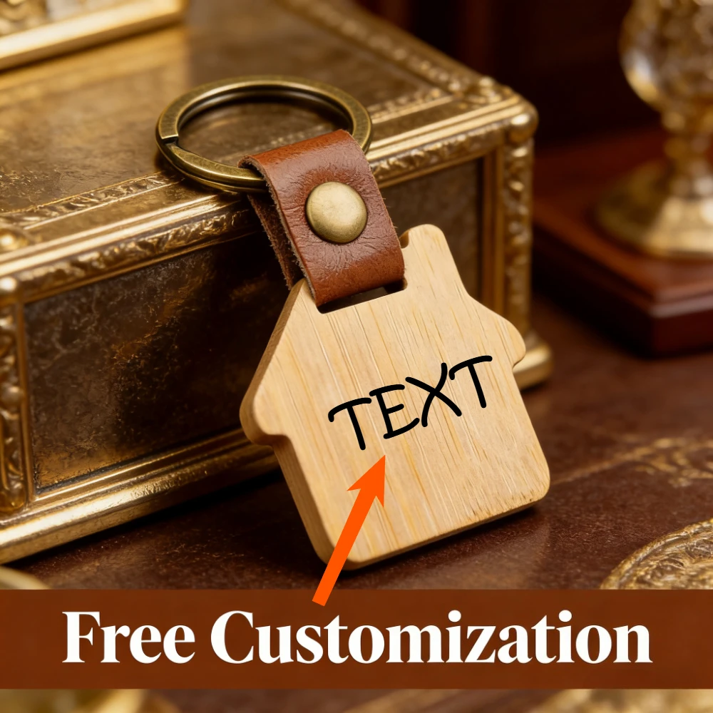 

1PCS Free Custom Solid Wooden Keyring Square Shield House Keychain Circle Rectangle Men Accessory Key Ring Bag Birthday Gift