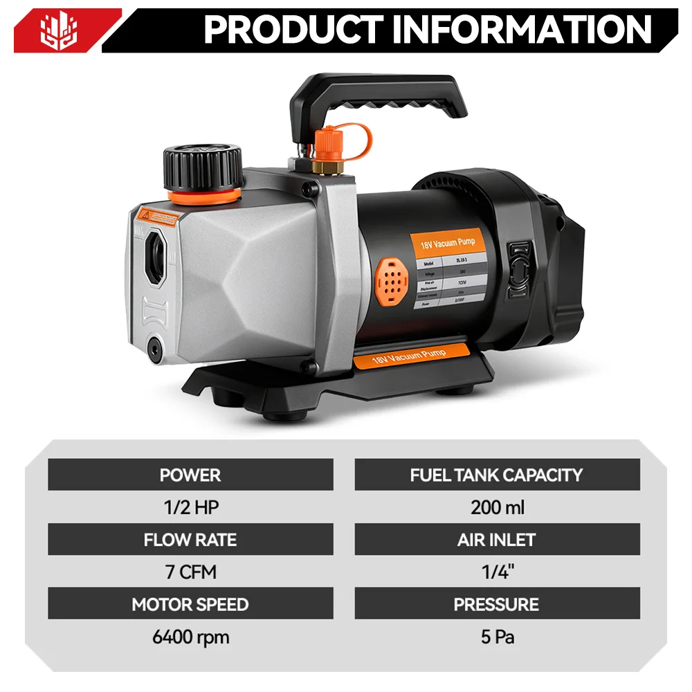 ONEVAN 1/2HP 7CFM Refrigerant Vacuum Pump 1/4 Air inlet Refrigeration for Car Household Air Conditioning For Makita Battery Pin