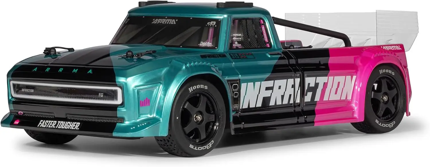 Infraction 223S 1/8 RC Truck 4X4 Brushless, RTR, Teal/Pink | DSC, All-Road Street Bash, ARA4315V4T3, Lipo Battery and Charger No