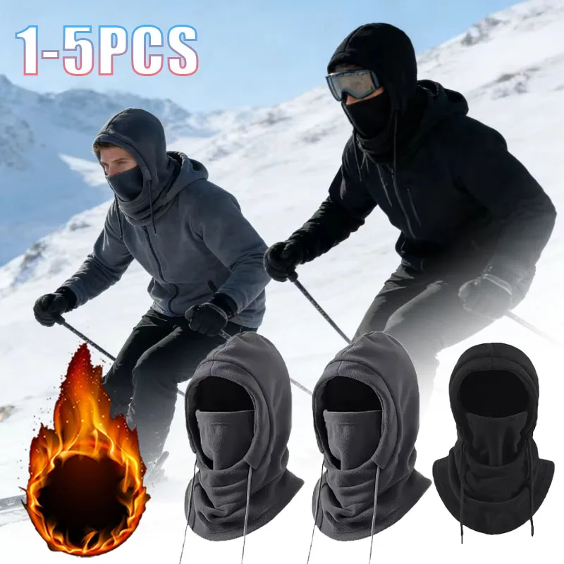 1-5PCS Winter Balaclava Extra Thick Plush Lined Warm Cozy Hoodie for Men Women Skiing Snow Motorcycle Outdoor Winter Sports