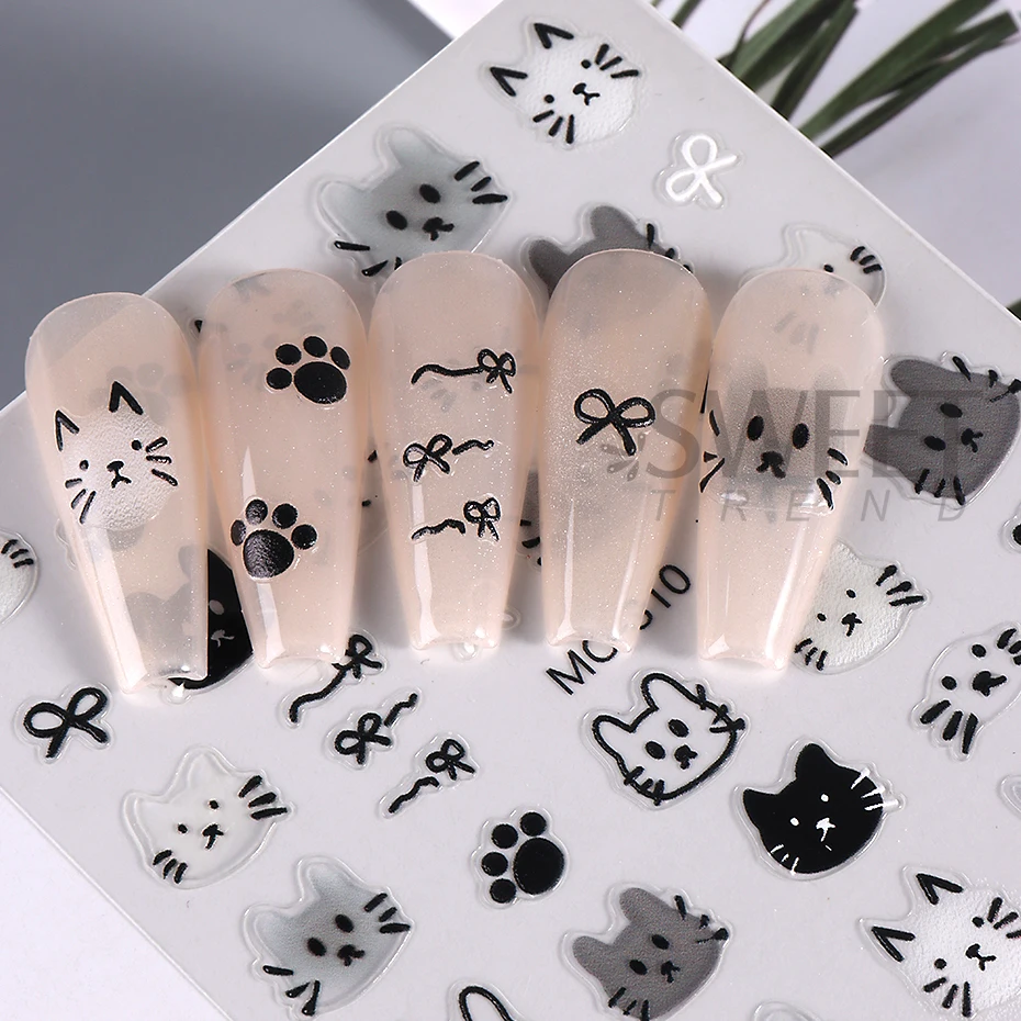 Adorável música gato preto etiqueta do prego bonito dos desenhos animados animal de estimação estrela arco peixe design kawaii adesivo slider estilo japonês manicure decalque