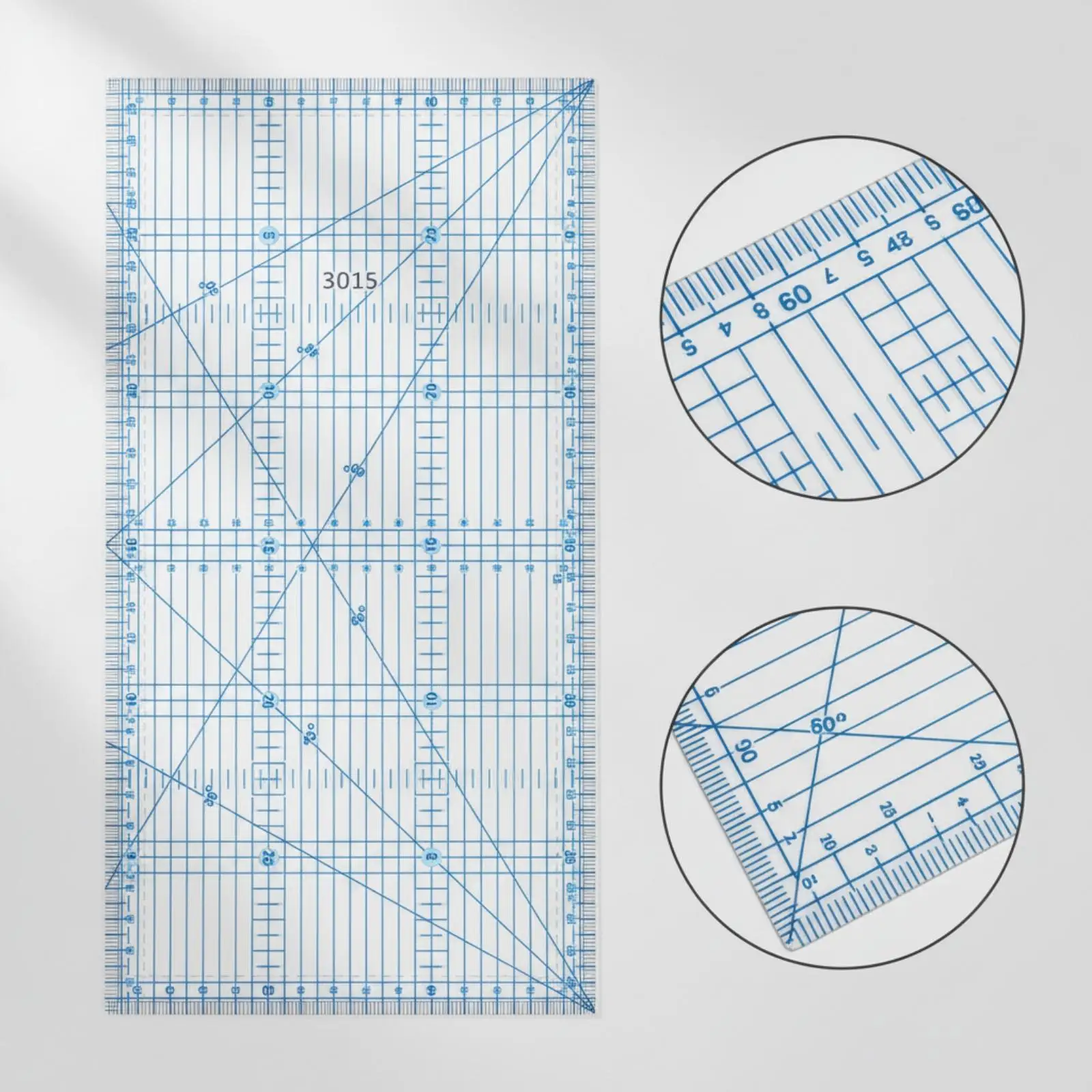 Rectangular Sewing Ruler 15x30 Blue Grid Quilting Tool for Patchwork Material Layout and Handcraft Cutting