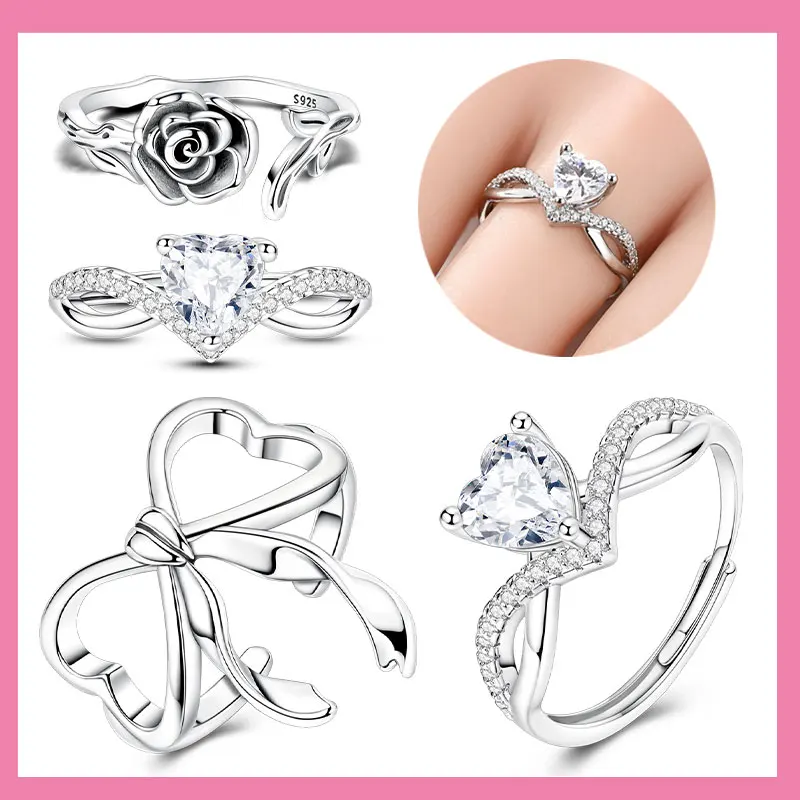 

925 Sterling Silver Original Glittering Heart White Zircon Ring Women's Anniversary Gift Engagement Rings for Women Mens Jewelry