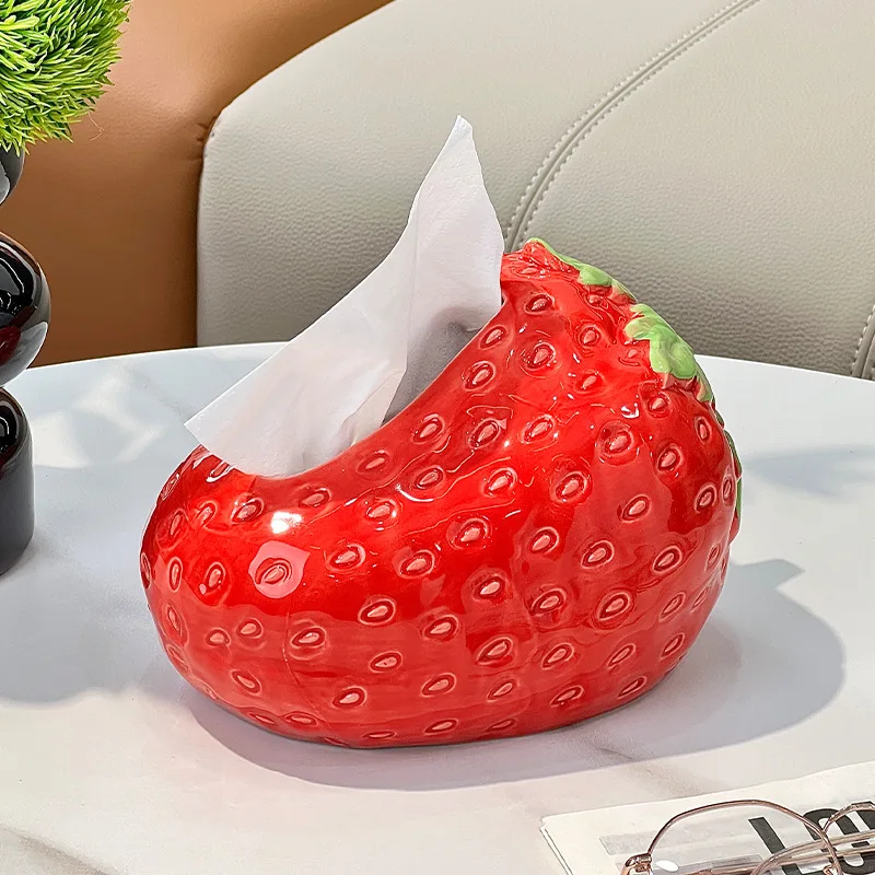 

Creative Simulated Strawberry Ceramic Tissue Box Cartoon Cute Napkin Box Living Room Decoration Artistic Strawberry Tissue Box