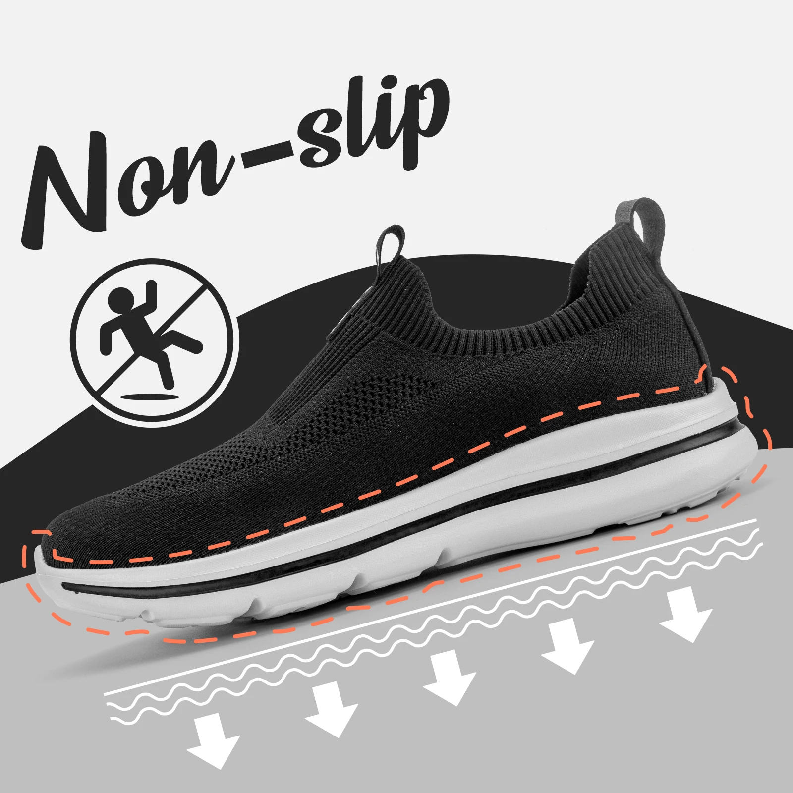 Men Sneakers Walking Shoes for Man Black Slip On Casual Shoes Athletic Lightweight Breathable Mesh Knit Running Shoes 1239