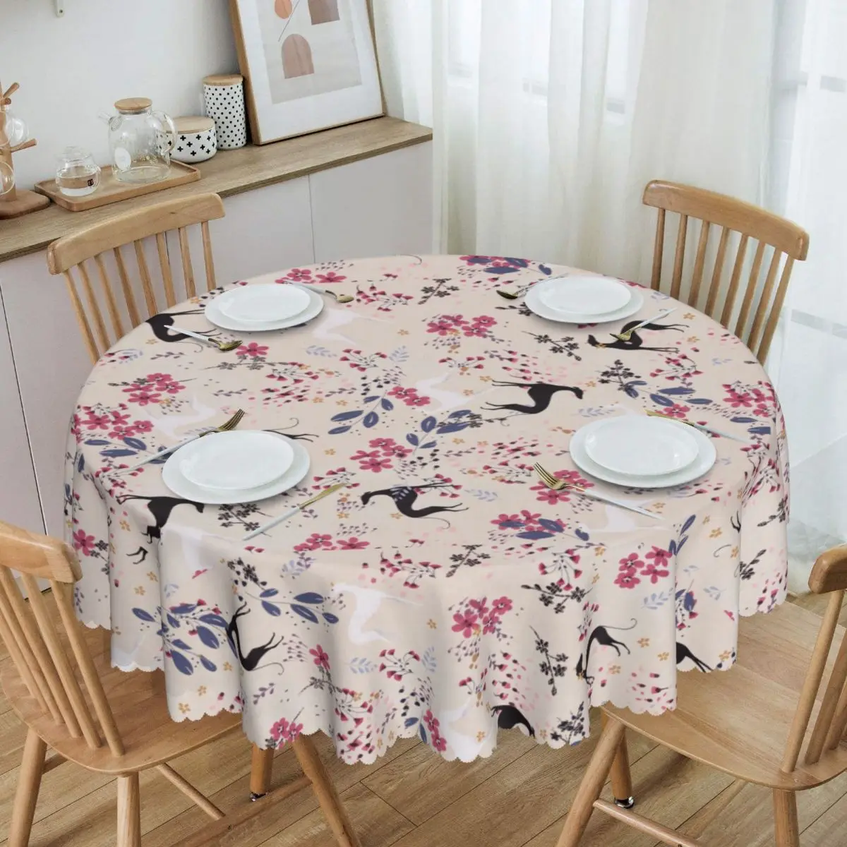 Round Tablecloth Tablecloth 60 inches Kitchen Dinning Table Cloth Waterproof Animal Whippet Dog Table Covers