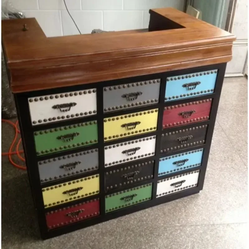 French American Country Style Solid Wood Eco Friendly Durable Retro Loft Hotel Cafe Family Bar Checkout Counter