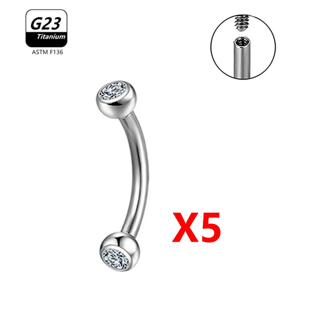 1/5/50pcs G23 Titanium ASTM-F136 Piercings Wenkbrauw zirkoon Oorbel Interne draad Wenkbrauw Lichaam Sieraden Groothandel