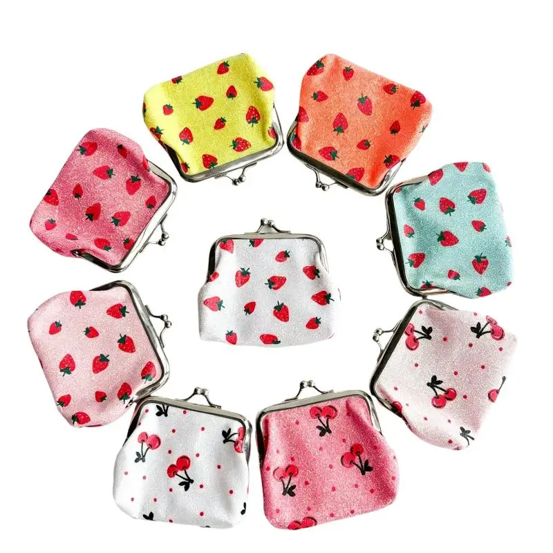 Fruchtmuster-Kussverschluss-Münzbörse, Mini-Snap-Geldbörse, Erdbeer-Kirsch-Print, kleine Clutch-Tasche für Mädchen, Karten- und Kleingeld-Aufbewahrung – Detail 6