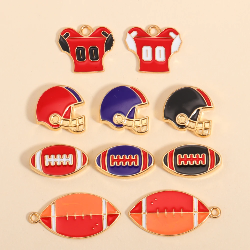 10Pcs Mixed Enamel Baseball Sports Charms Gold Color Metal Pendant for Jewelry DIY Funny Ornament Give Gifts to Sports Friends