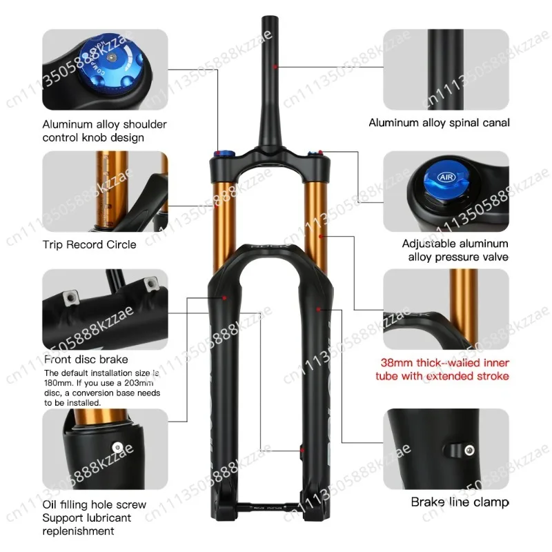 For 38mm Inter Tube Bike Fork MTB Air Fork 27.5/29 inch 160mm Trave MTB Suspension Damping Rebound Adjustable 15x110