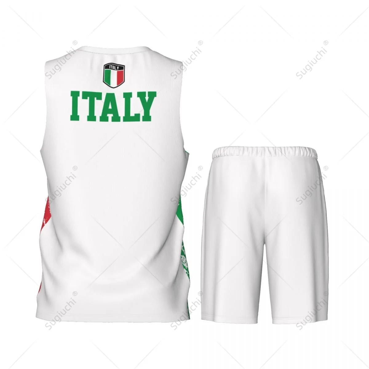 Team-Up Italië Vlag Graan Heren Basketbal Jersey Set Shirt & Broek Mouwloze Aangepaste Naam Nunber Exclusief