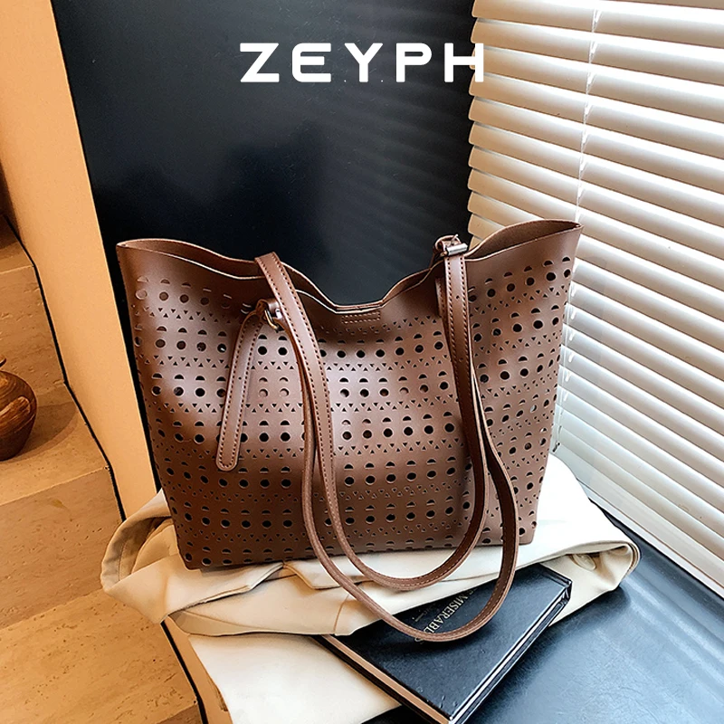 

ZeyphCut-Out Woven Beach Bag for Women 2025 Summer Shoulder Bags Lady Travel Handbags Female Woven Raffia ​Picnic Beach Ba