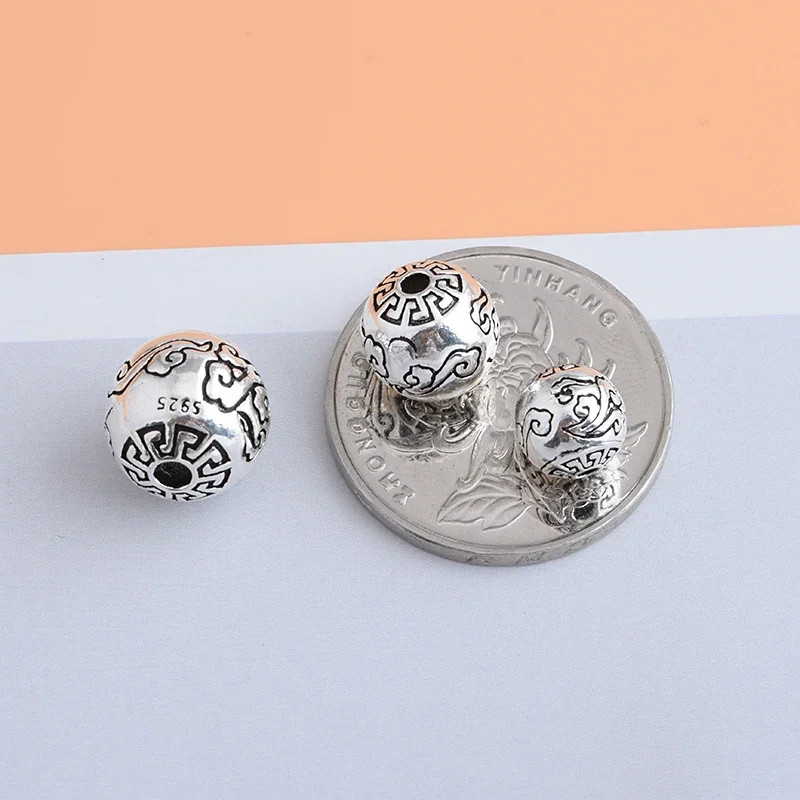 S925 Sterling Silver Vintage Cloud six-word Spell beads Handmade DIY bracelet necklace jewelry accessories for men and women