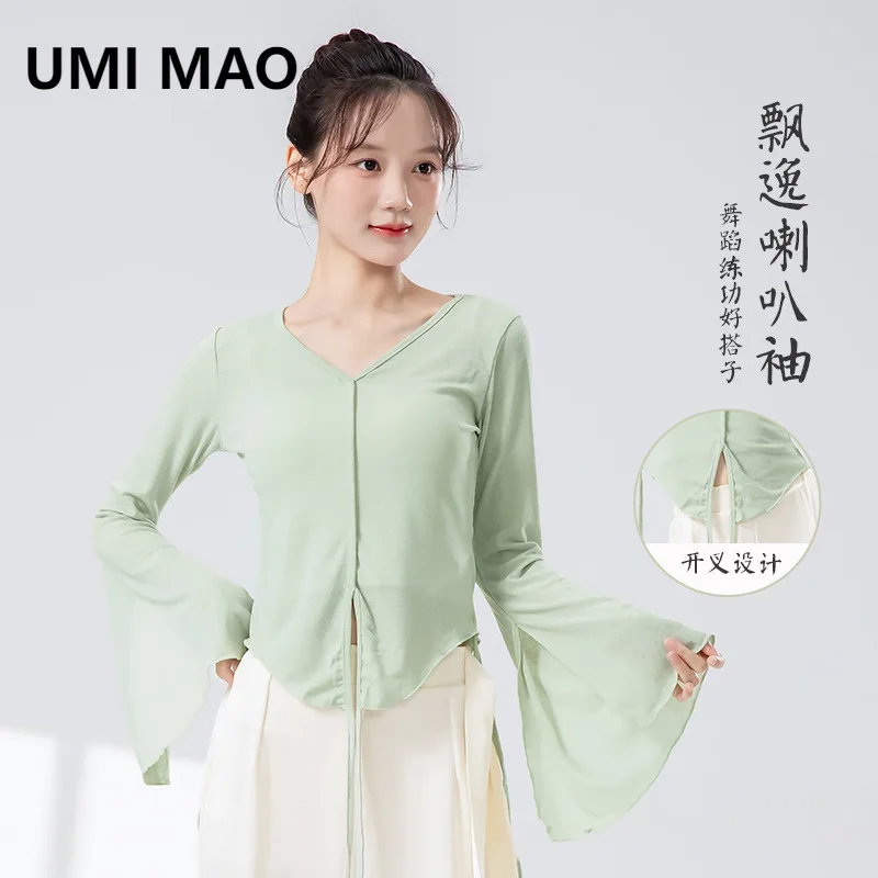 

UMI MAO Классический танец Марлевый китайский танцевальный костюм Body Rhyme Shape Dance Top Femme Новая весенне-летняя рубашка с длинным рукавом для женщин
