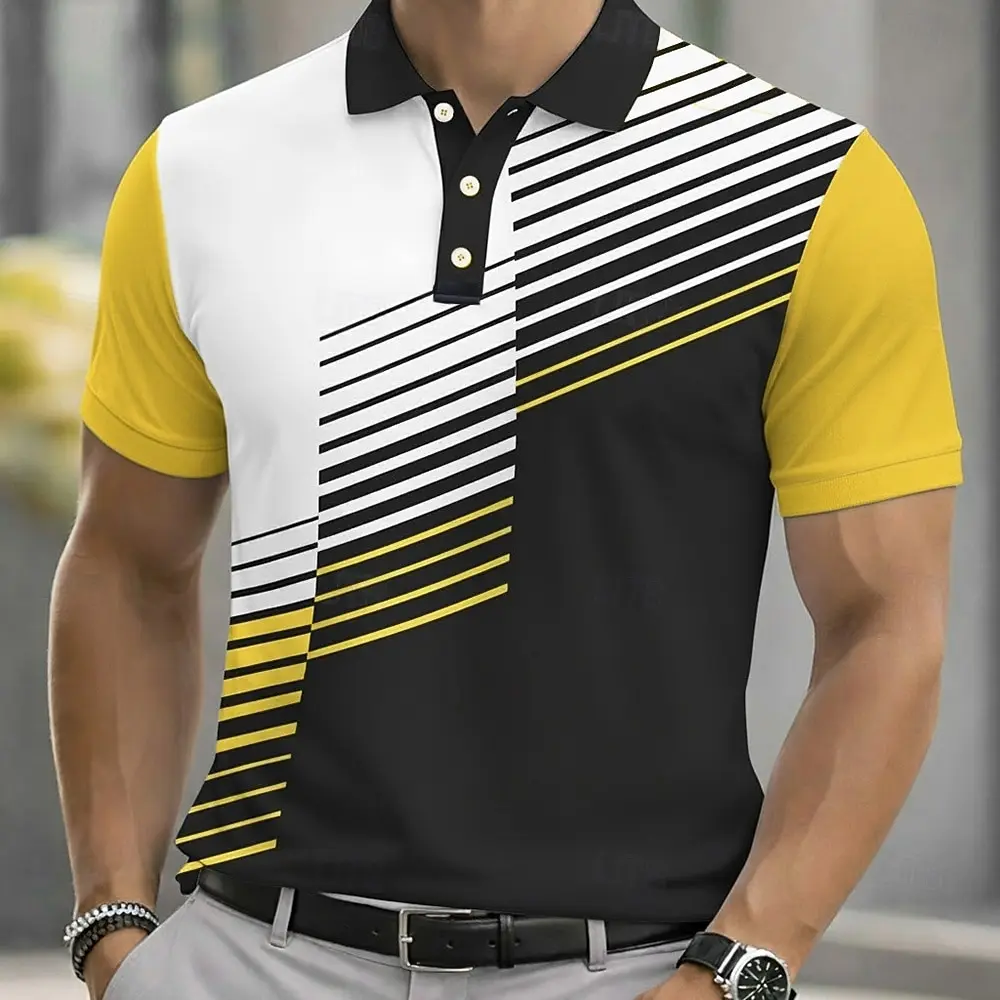 Camisas Polo Geométricas de Moda para Hombre, Manga Corta, Cuello Camisero, Estilo Casual de Negocios, Deportivo, con Botones, para Primavera y Verano, Looks de Oficina