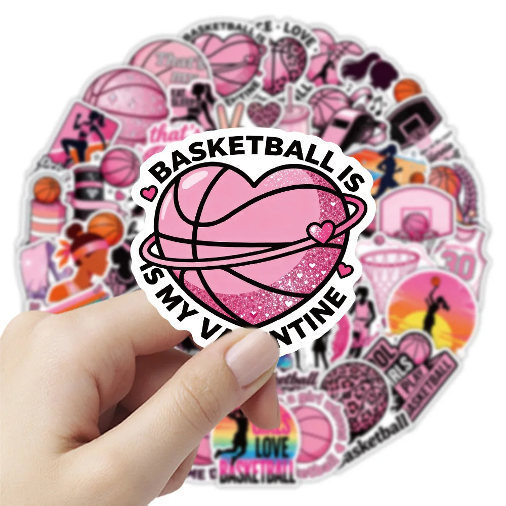 10/53PCS Pink Basketball Stickers Cartoon Girls Sports Graffiti Decoration Notebook Mobile Guitar Suitcase Refrigerator Decals view 2