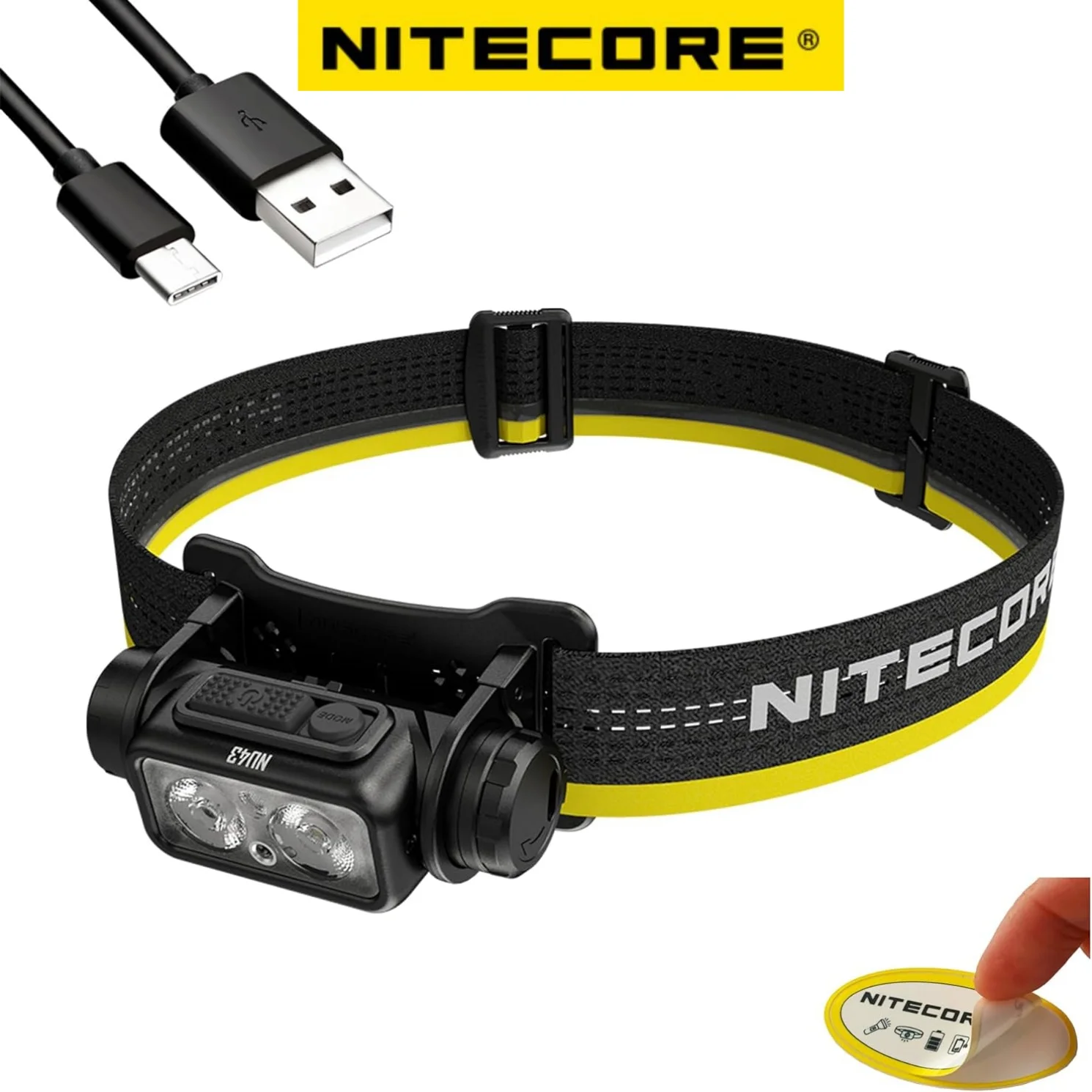 nitecore-nu43-usb-c充電式ヘッドランプ、1400ルーメン明るい軽量ヘッドライト、スポットライトフラッドライトバッテリー内蔵