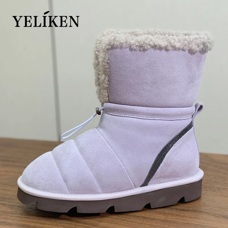 Autumn winter women's fluffy wool snow boots for girls comfortable warm cotton boots designer luxurious drawstring ankle boots