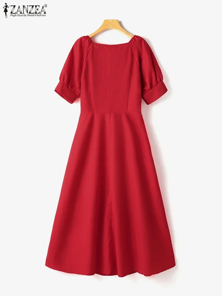 ZANZEA 2023 Sommer Frauen Elegante Kleid Puff Kurzarm Abend Robe Taille Party Hochzeit Midi Sommerkleid Vintage A-line Vestidos