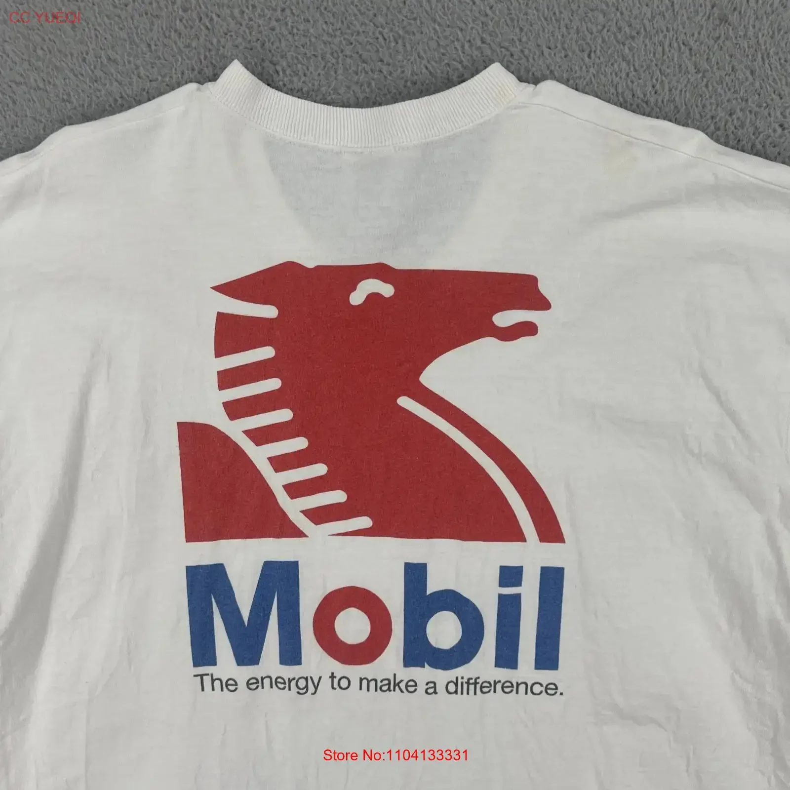 Vtg Fruit Of The Loom Lofteez XL camiseta blanca Mobil Energy para hacer una diferencia vintage lavado cómodo ligeramente versátil