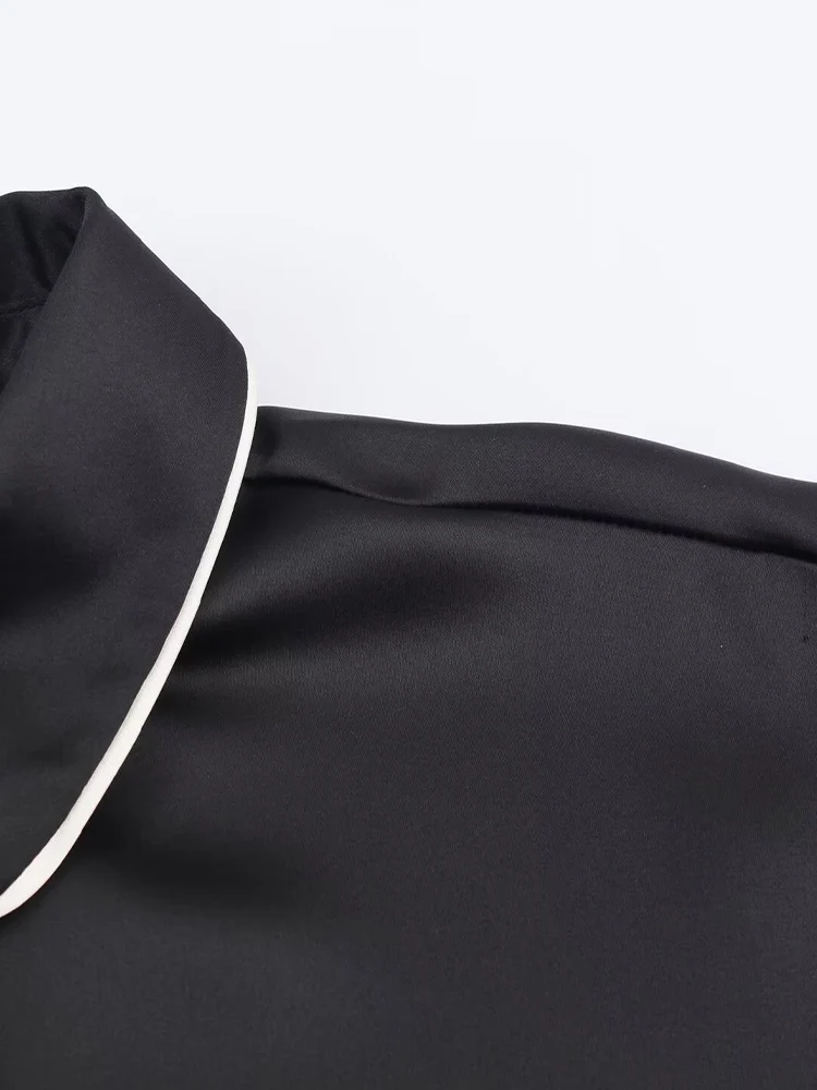 ملابس نسائية وصلت حديثًا لشتاء 2025 على الطراز الأوروبي والأمريكي قميص فضفاض متعدد الاستخدامات مع زخرفة حجب الألوان