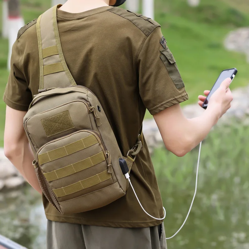 USB charging Chest Bag Sling Backpack Handbag Men Outdoor Sports Fishing Pure Hiking Travel Hunting Camping Shoulder Men Bags 가방