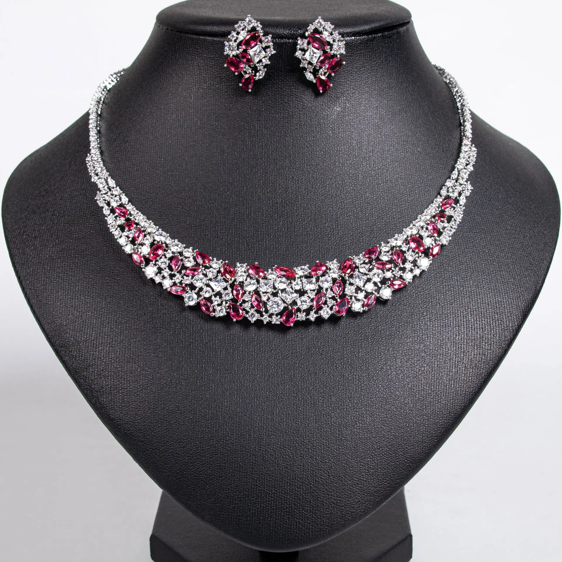 

Deluxe High Quality Zirconia Ladies Jewellery Necklace Earring Set Party Prom Wedding Graduation Dress Accessories M-347