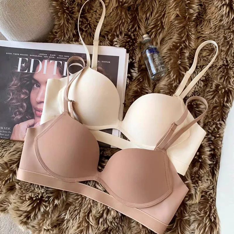 Bras Smooth no trace bare feeling hollow out design no steel ring small chest gathered lingerie top anti-sagging set bra